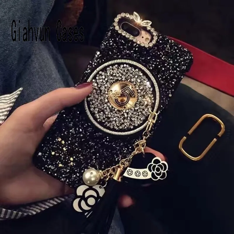 Bling Hat Flower Metals Tassel Phone Case For Samsung Galaxy S21 S20 S8 S9 S10 Plus + Ultra Note 8 9 10 20 edge Cover