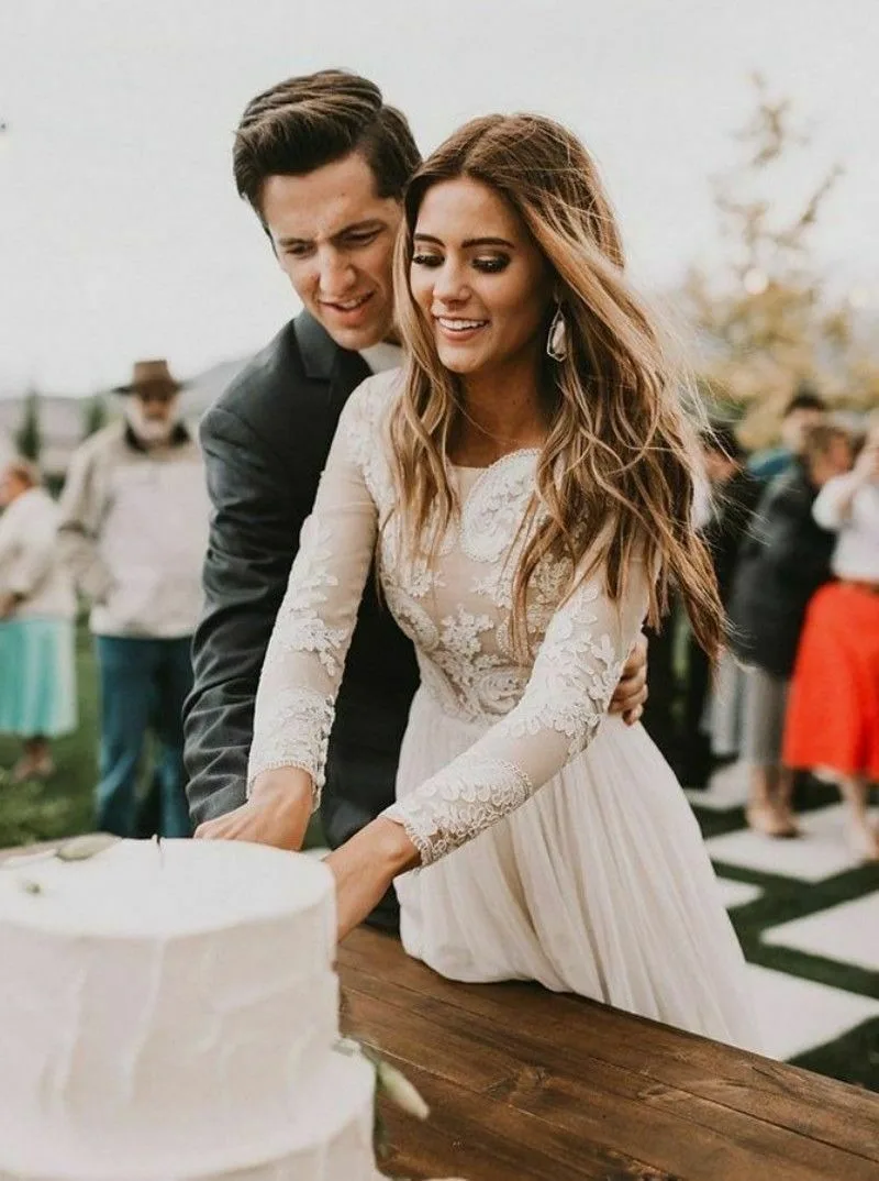 Свадебное платье с длинным рукавом простой тюлевый садовый наряд невесты