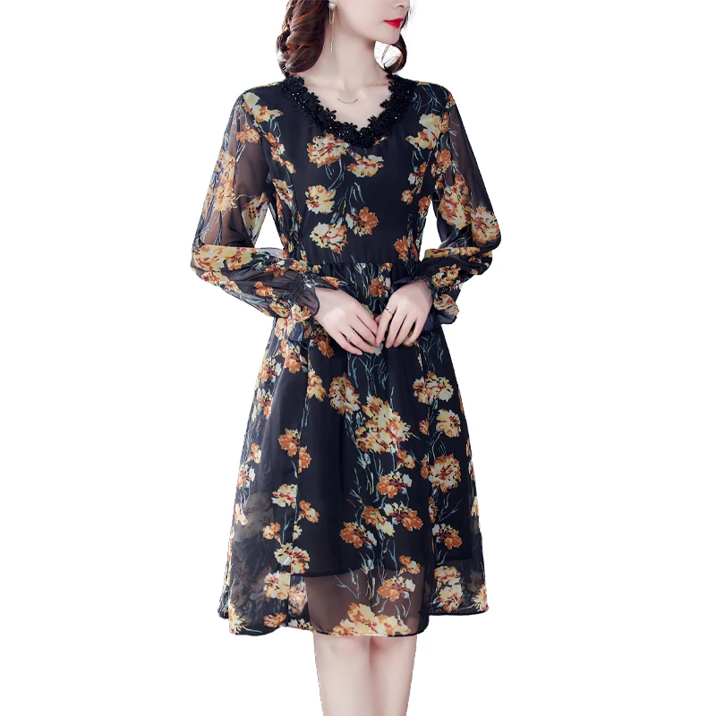 

2021 Spring Boho Floral Chiffon Beach Midi Dresses Vintage Lace Casual 3XL Plus Size Dresses Women Bodycon Party Classy Vestidos