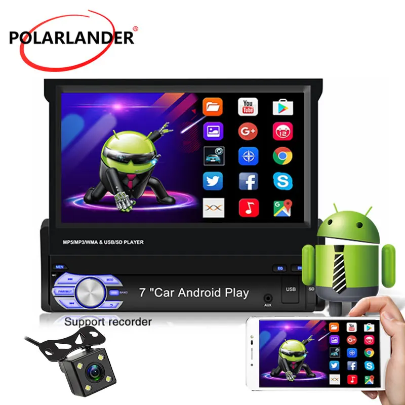 with 4led camera Android 8,1 система Bluetooth зеркальная связь gps сенсорный экран MP5 1din 7 ''12 языков Стерео FM USB TF видео Автомобильный Радио плеер - Цвет: with 4led camera