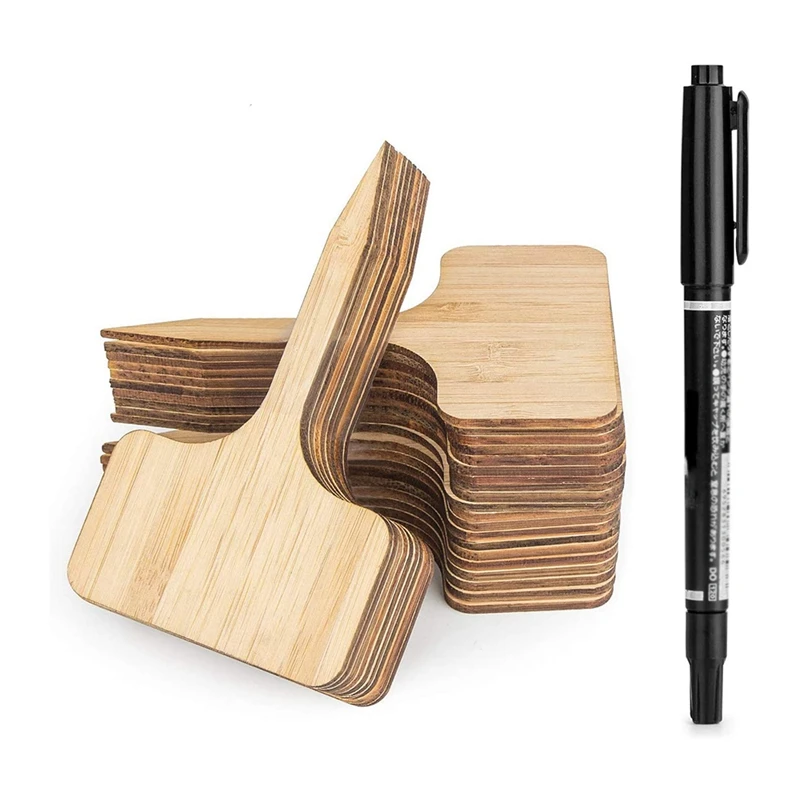 

60Pcs Bamboo Plant Labels (6 x 10 cm) with Bonus A Pen Vegetable Garden Markers T-Type Plant Tags for Plants