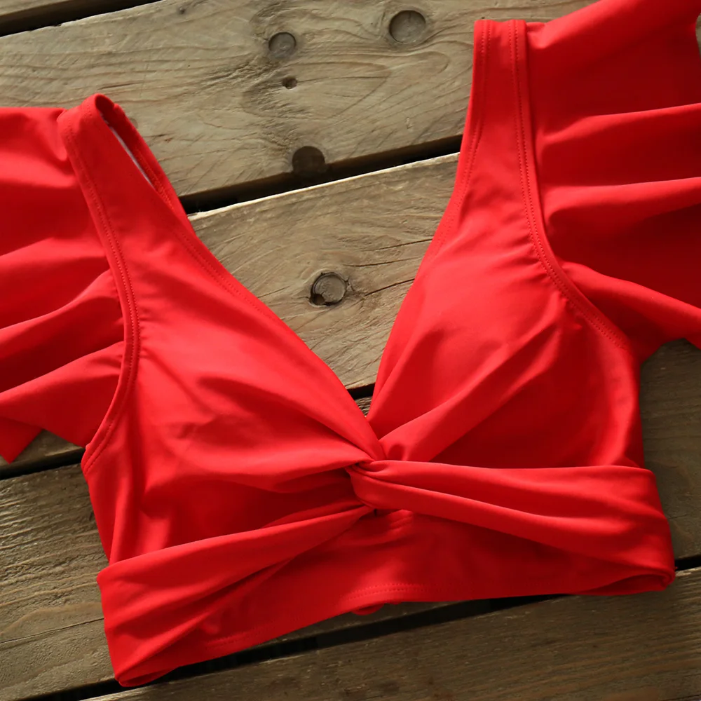 High Waist Ruffled Bikini Set 2021 Sexy Flounce Biquini Swimwear Women Two Pieces Swimsuit Floral Beachwear V-neck Bathing Suit