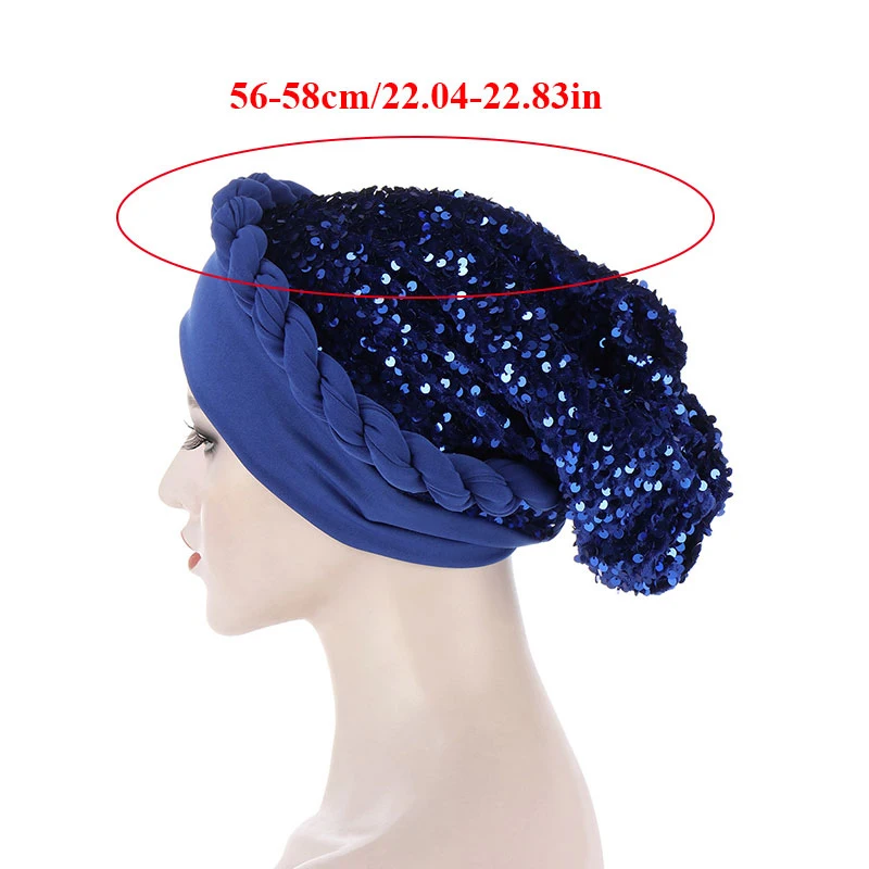 

Stylish Baotou Cap For Women Fashionable All-match Style Shiny Solid Color Nice-looking Sequin Braid Turban Hat High Quality