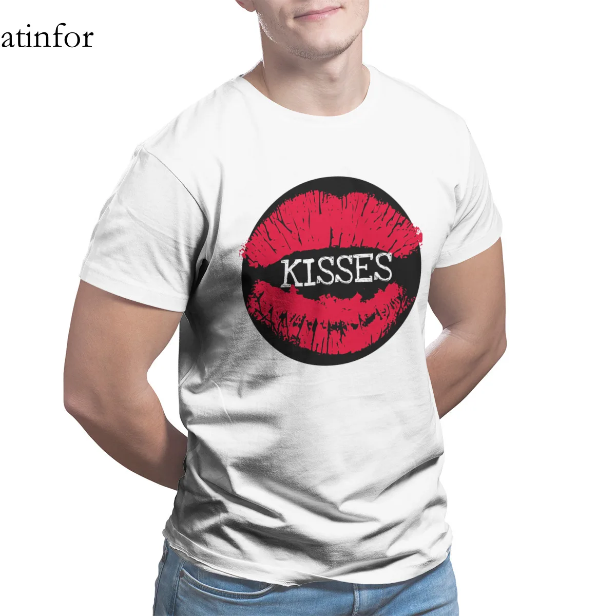 

KISSES HOT LIPS DECAL PRINT T-Shirt Vintage Punk Oversized Sleeve Streetwear Tops Plus Size Clothing 15700