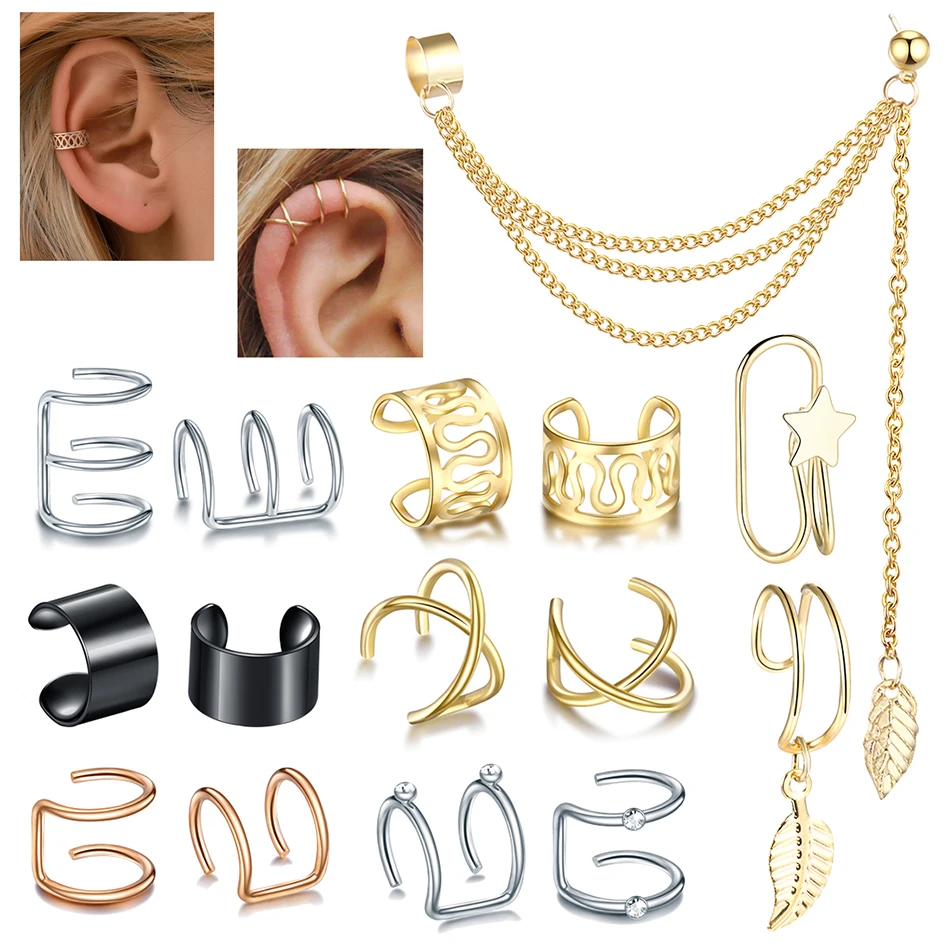 

12pcs/lot Ear Cuffs Leaf Clip Earrings for Women Climbers No Piercing Fake Cartilage Helix Earring Accessories Gift