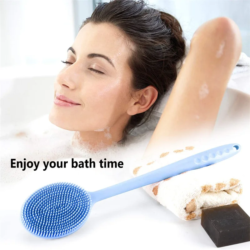 silicone bathroom shower brush long handle double sided shower brush massage brush back exfoliating bathroom shower accessories free global shipping