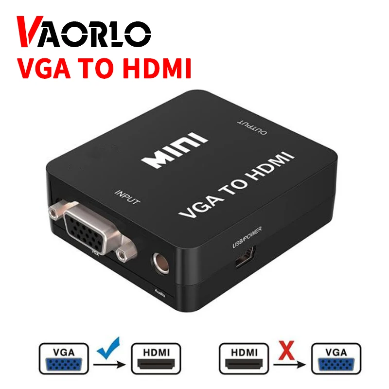 VAORLO 1080P MINI VGA-HDMI-совместимый преобразователь с аудио VGA2HDMI видео-приставкой
