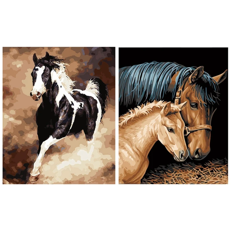 2 комплекта DIY картина маслом по номерам-лошади-для взрослых девочек Дети Белый