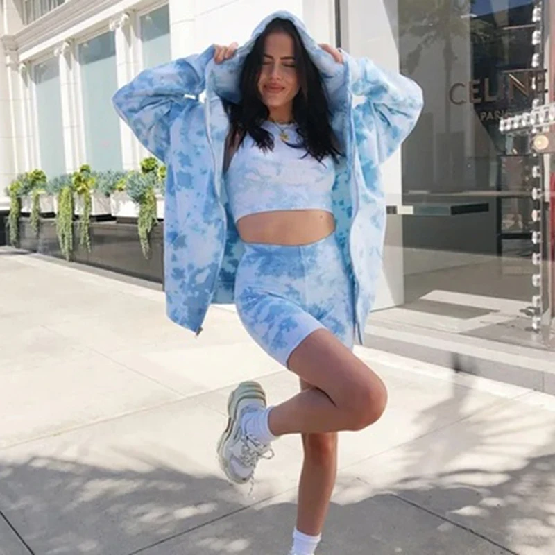 

Ladies Tie Dye Printed Sweatshirt Women's Tops Hoodie Sweatshirt Loose Summer Fashion Zipper Sweatshirt Streetwear For Female