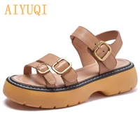 womens sandals platform 2021 new summer thick soled retro roman girl sandals genuine leather open toe buckle sandals ladies