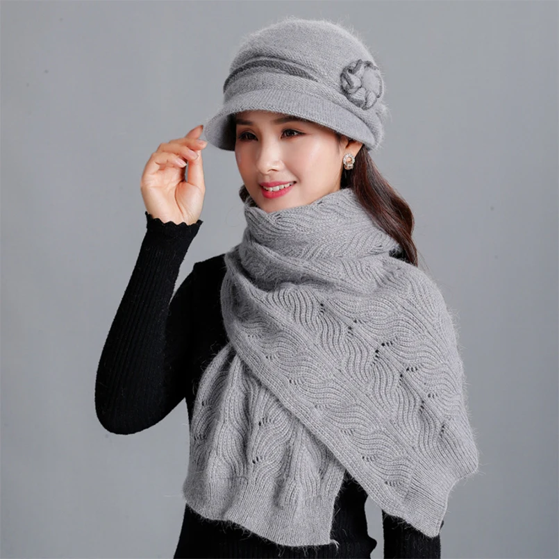 Новая шляпа для мамы женская шапка шарф зимний комплект и из кроличьего меха