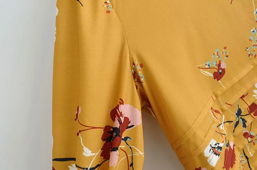 Женская шифоновая блузка с цветочным рисунком ZA желтая длинным рукавом лето 2020 |