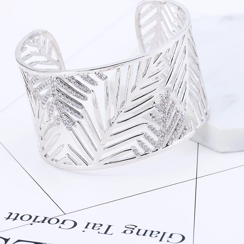 Очень модный прозрачный AAA кубический циркон широкий жесткий браслет для женщин