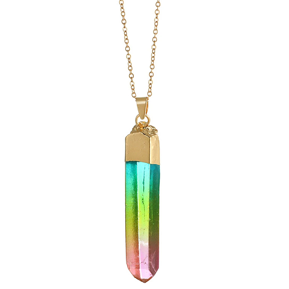 

Irregular Rainbow Stone Natural Crystal Pendant Necklace Chakra Rock Quartz Necklace for Women Jewelry Accessories Party Gift