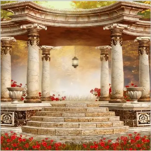

Виниловый фон для студийной фотосъемки с красными цветами, садом, греческими колоннами, павильоном, размером 300 см x 300 см размером 10 х10 футов