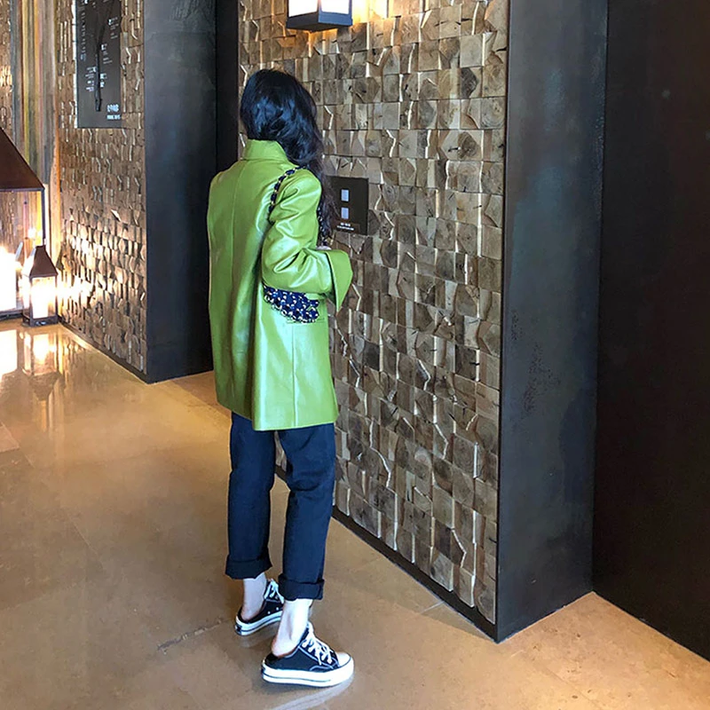Korea loose version of solid color pu leather jacket new lapel long-sleeved women's coat fashion trend spring 2021 leather jacke