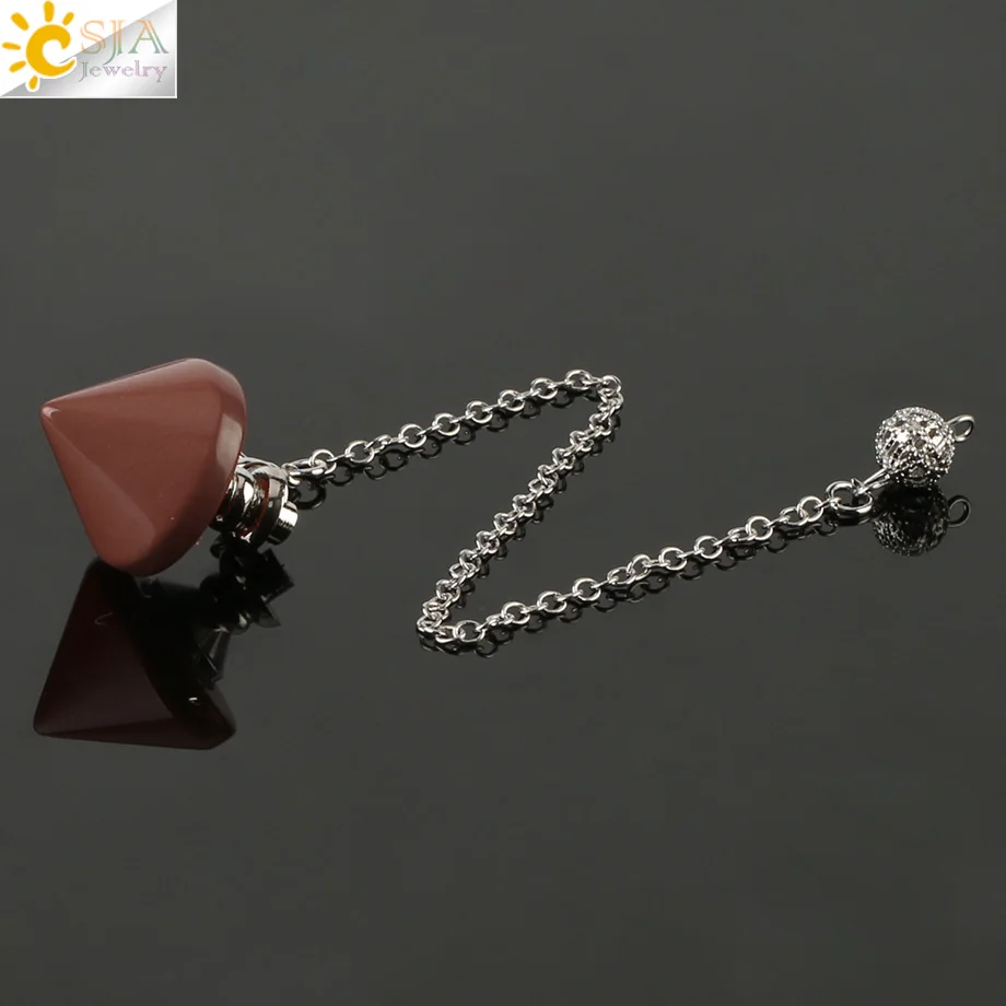 Red Jasper CSJA Новое поступление конусовидный маятник пуля рейки натуральный камень розовый фиолетовый кристалл Кварц Маятники для гадания дюбинг G187 - Окраска металла: Red Jasper