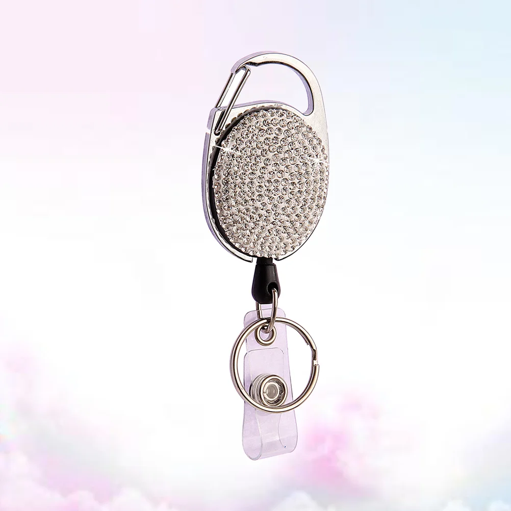 

Retractable Ellipse Badge Clips Rhinestone ABS Straps ID Cards Badge Holders Name Tags Work Badges Accessories (White)