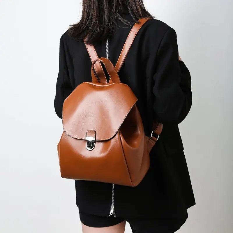

2019 Women Leather Backpacks Vintage Female Shoulder Bag Sac a Dos Travel Ladies Bagpack Mochilas School Bags For Girls Preppy