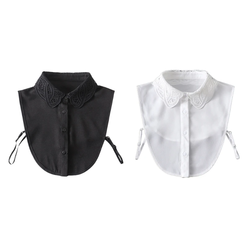 

P8DB Women Solid Chiffon Half Shirt Detachable Dickey Hollow Mesh Net False Collar