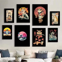 japanese samurai cat ramen anime home decoration art decoration hd quality cartoon painting animal poster canvas