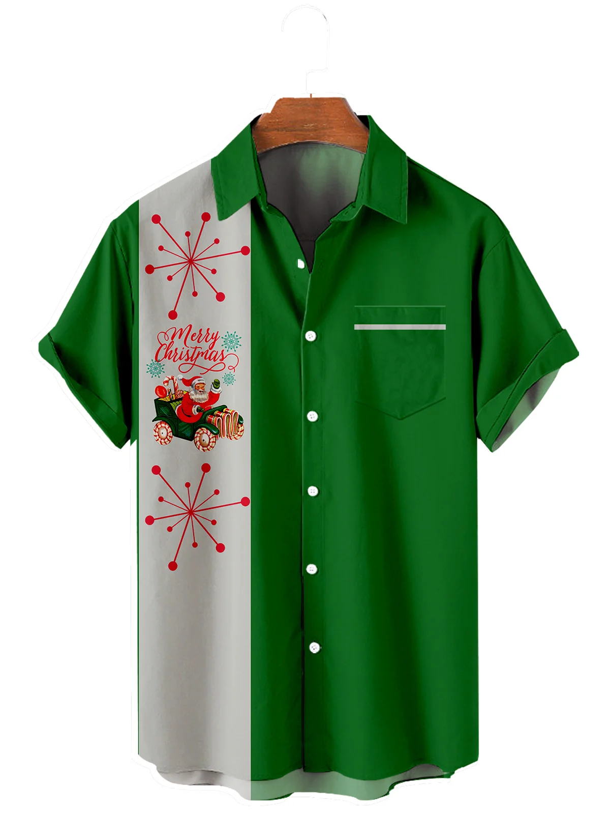 

2021 Men's Short Sleeve Lapel Shirt Large Size Christmas Cat 1 3D Printed Men's Shirt with Pockets
