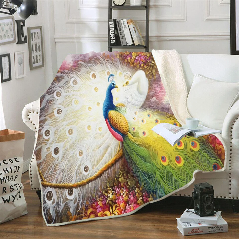 

Winter Bed Blanket with Two Peacock Prints Bed Plaid Warm and Soft Plaid on The Sofa Nap Blanket Plaid Noel Throwing Blanket