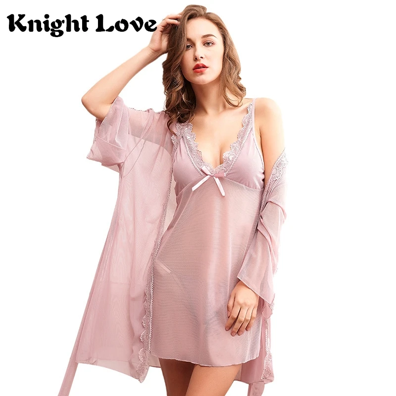 

Women Lace Nightgowns Sleepwear Pyjamas Set Night Dress Nightwear Sexy V-neck Lingerie Bathrobe Female Nightdress Home Clothes