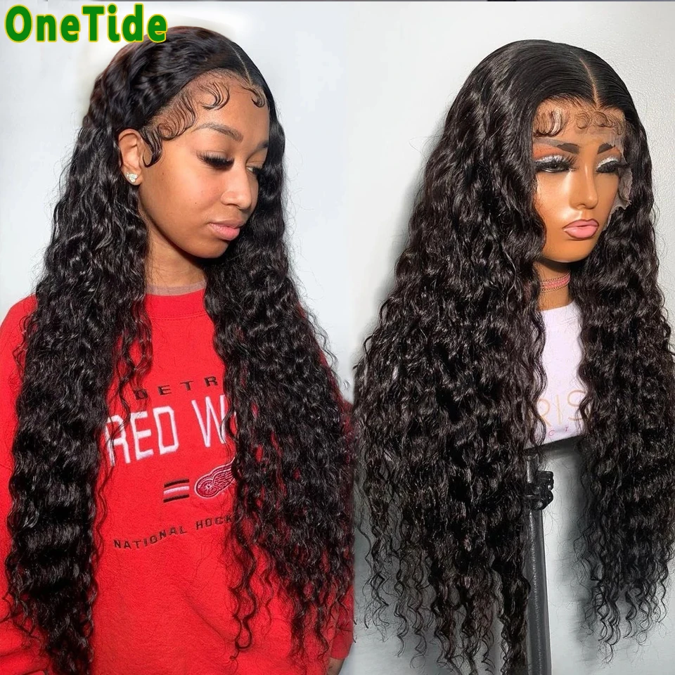 Deep Wave Frontal Wigs For Women Human Hair Brazilian 30 Inch Deep Curly Human Hair Lace Front Wig T Part 4x4 Lace Closure Wig