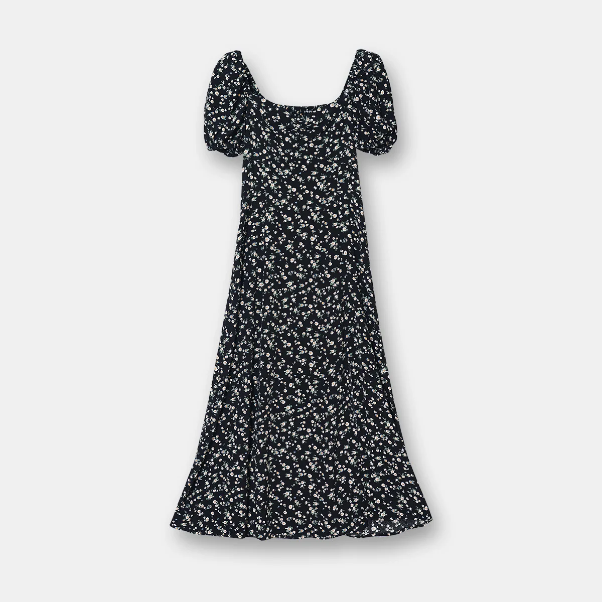 

Gezelligheid Dresses For Women 2021 New Fashion Elegant French Dresigner Runway Floral Daisy Black Puff Sleeve Split Maxi Dress