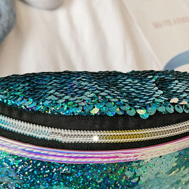 

Cute Mermaid Sequins Glitter Waist Bag New Style Women PU Chest Handbag Unisex Waist Pack Belly Bags Toy Pouch