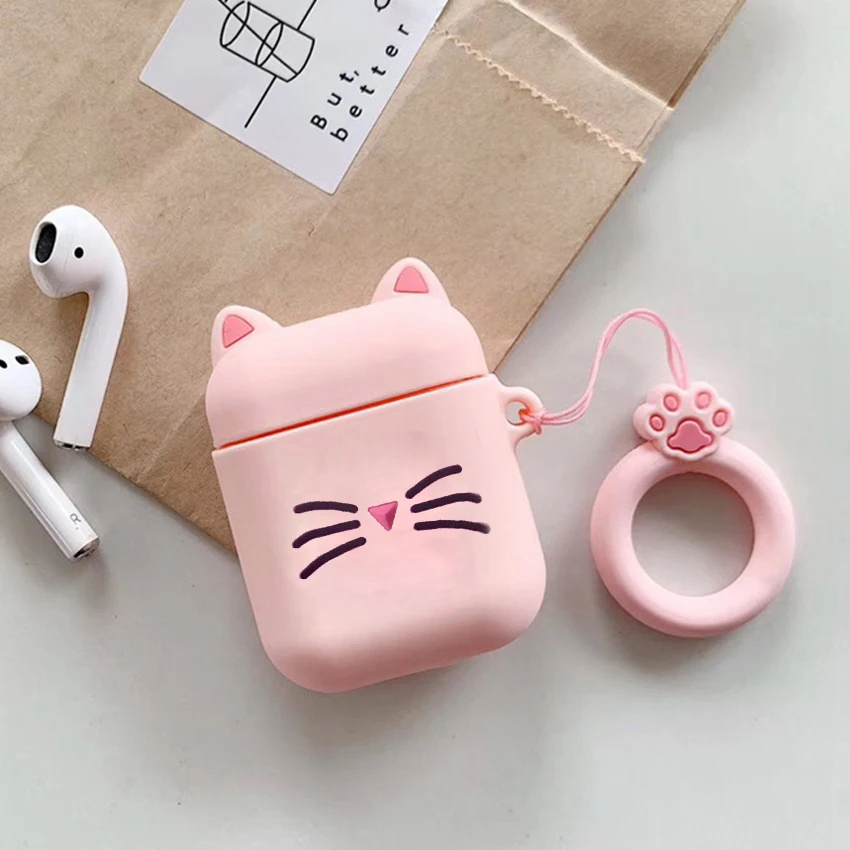 Чехол для airpods с милым котом мультяшный защитный чехол шнурком Bluetooth беспроводных