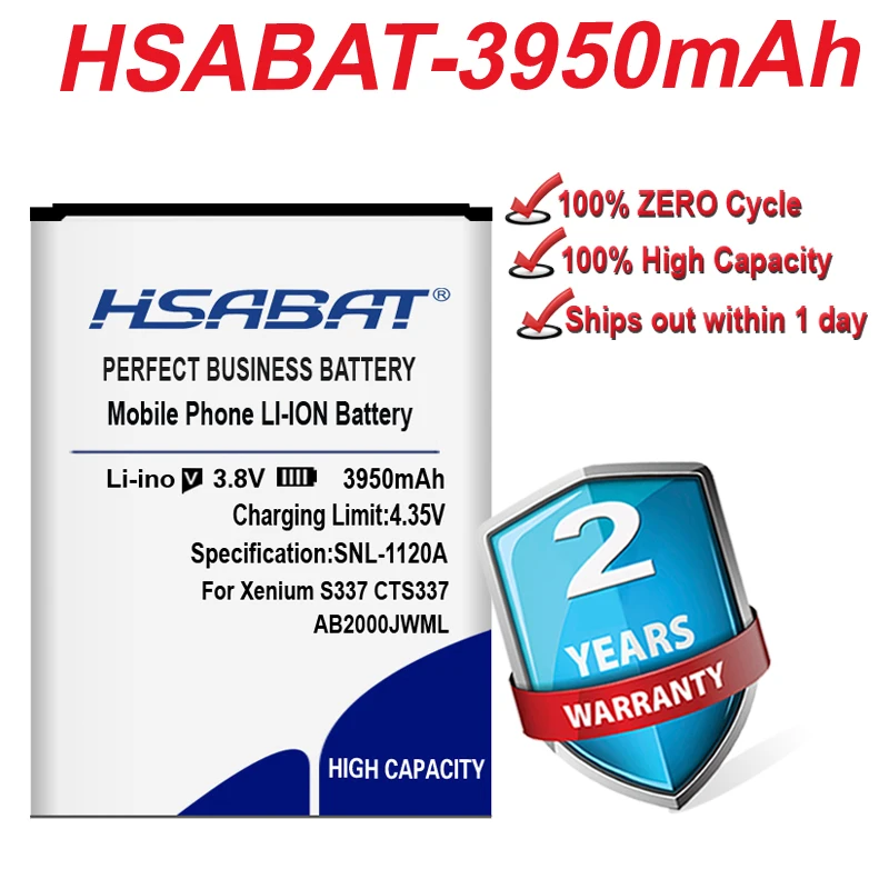 HSABAT 100% Tested New High Quality 3950mAh Battery for Philips Xenium CTS337 S337 AB2000JWML In Stock | Мобильные телефоны и