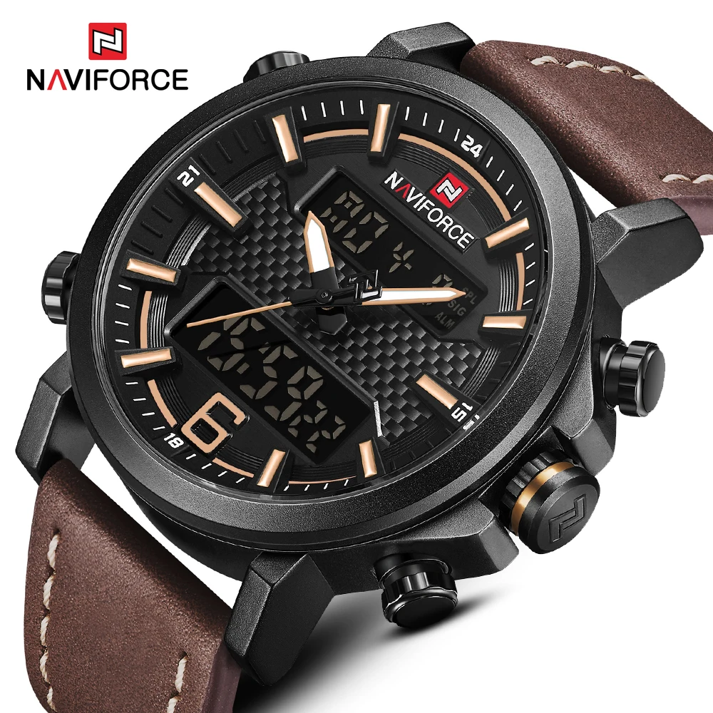Часы наручные NAVIFORCE Мужские кварцевые Светодиодные модные спортивные цифровые