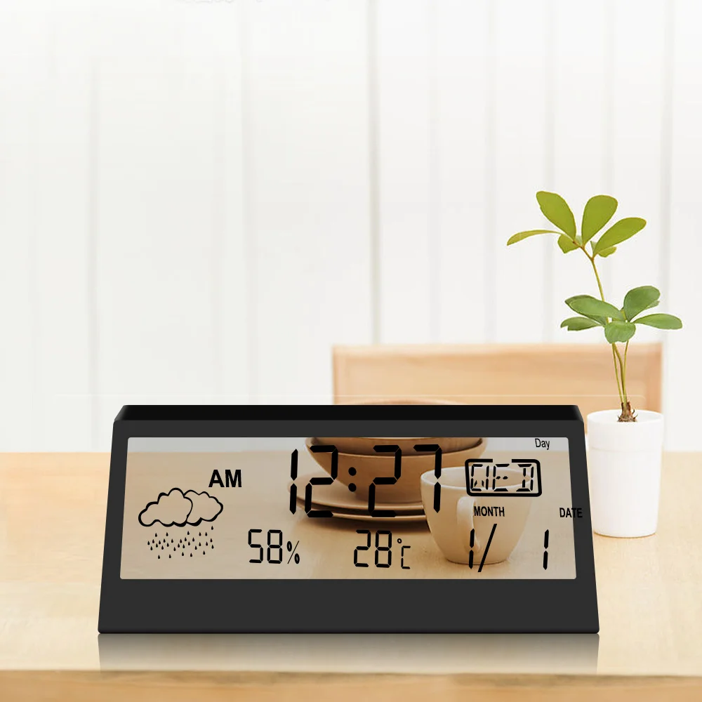

LED Digital Alarm Clock With Weather Forecast Snooze Function Temperature Humidity Display Clock CA