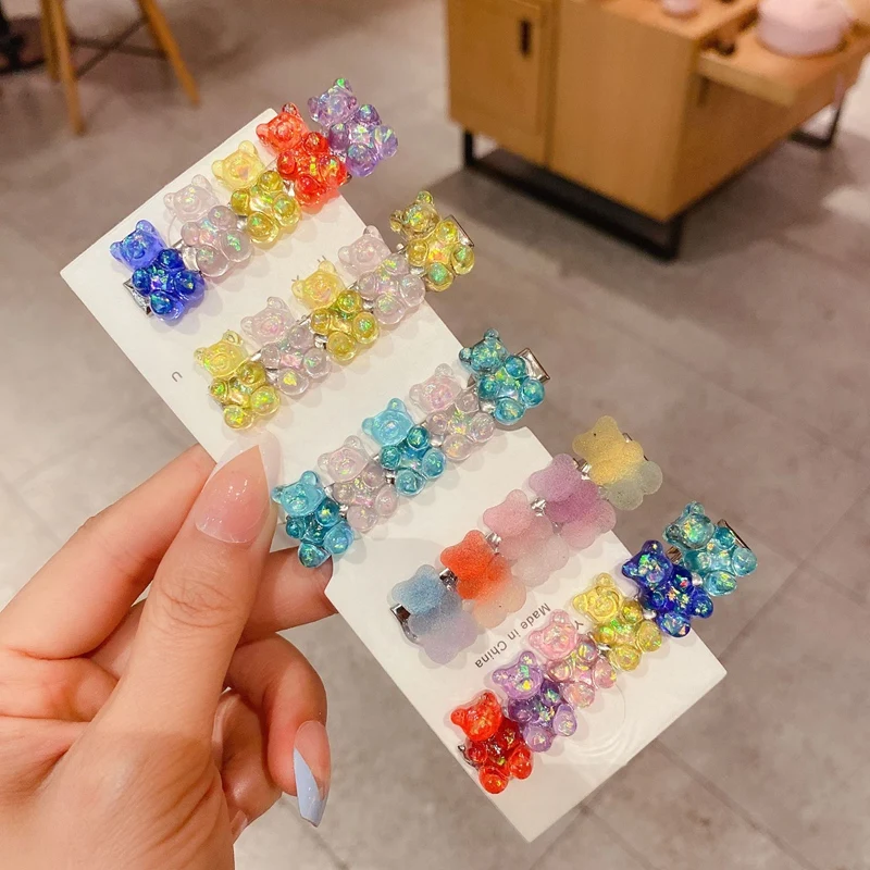 

Women's Cute Colorful Bear Hair Clips For Girls Fashion Transparent Resin Acrylic Bear Hair Accessories Female Gifts