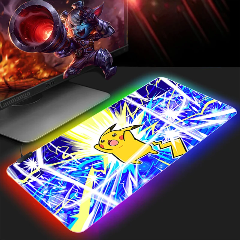 

Large Office RGB LED Illumination Pokemon Mouse Pad Gamer Gaming Accessories Mousepad Keyboard Compute Anime For CS GO Desk Mat