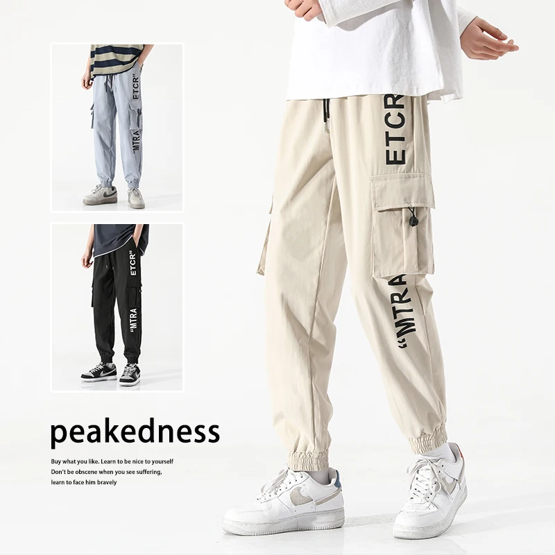 

Брюки-карго мужские из полиэстера, Свободные повседневные штаны в японском стиле, тонкие брюки до щиколотки, на лето