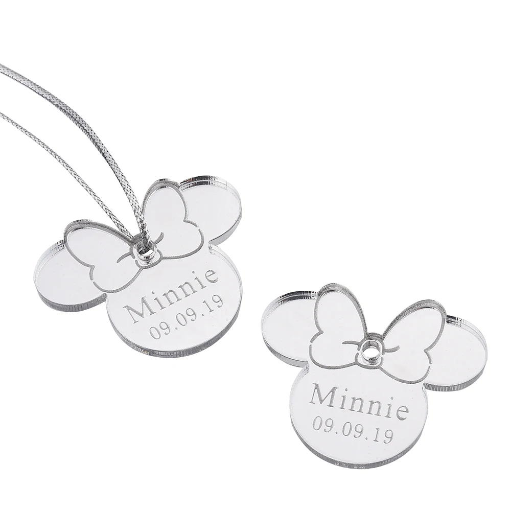 Style1 Silver 10 шт. персонализированные гравированное зеркало Минни Маус надписи имя карты метки ребенок душ украшение для вечеринки в день рождения 40 мм логотип - Цвет: Style1 Silver