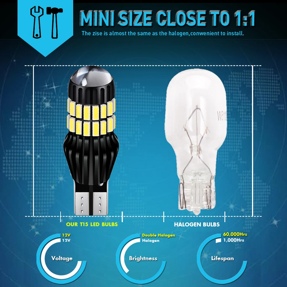 2X Canbus T15 W16W 921 2000LM LED Bulb Lamp Car Backup Reverse Light for Renault Reno Clio Duster Megane 2 Logan Captur Trafic | Автомобили
