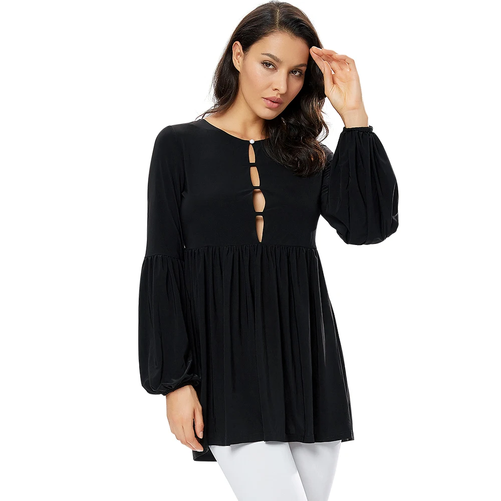 YTL Для женщин пикантные открытые топы с пышными рукавами Клубная одежда Черный