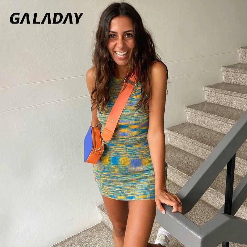 

Galaday Knitted Mini Dress 2021 Off Shoulder O Neck Sexy Beach Party Y2K Summer Casual Bodycon Dresses For Women Holiday Dress