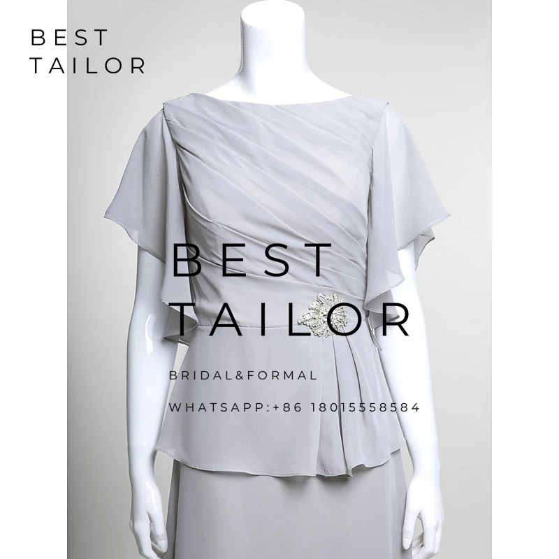 

Silver Chiffon Mother of the Bride Dresses for Weddings 2021 Cap Sleeves Pleats Wedding Party Gowns Farsali Vestidos De Madrinha