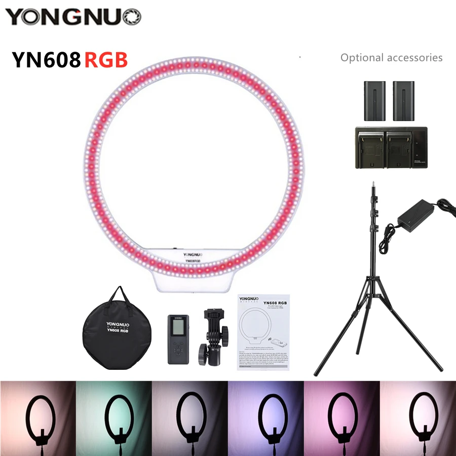 Кольцевой светодиодный светильник YONGNUO YN608RGB для видеосъемки лампа фотосъемки 5500K