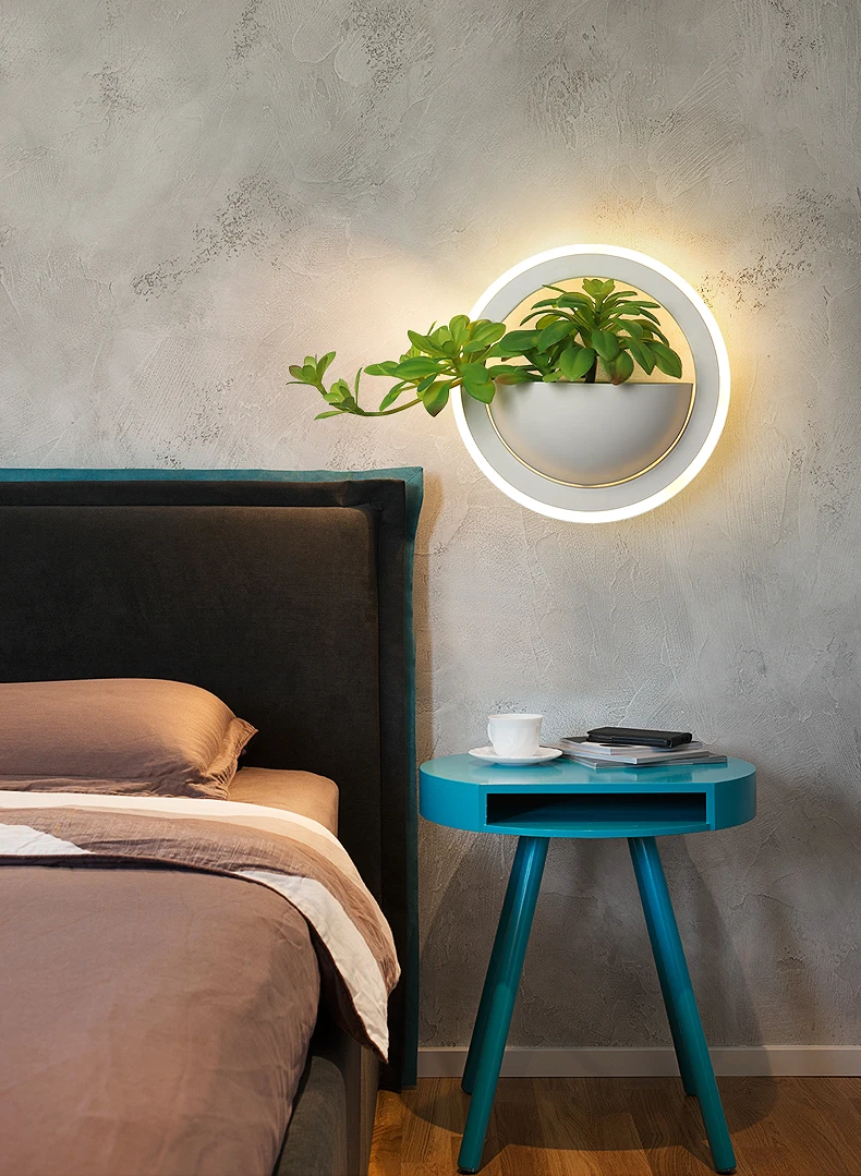 New LED Wall Lamp Round Acrylic Led Wall Lights Simulated Green Plants AC110~220V 10W For Hallway Porch Balcony Led Wall Sconce
