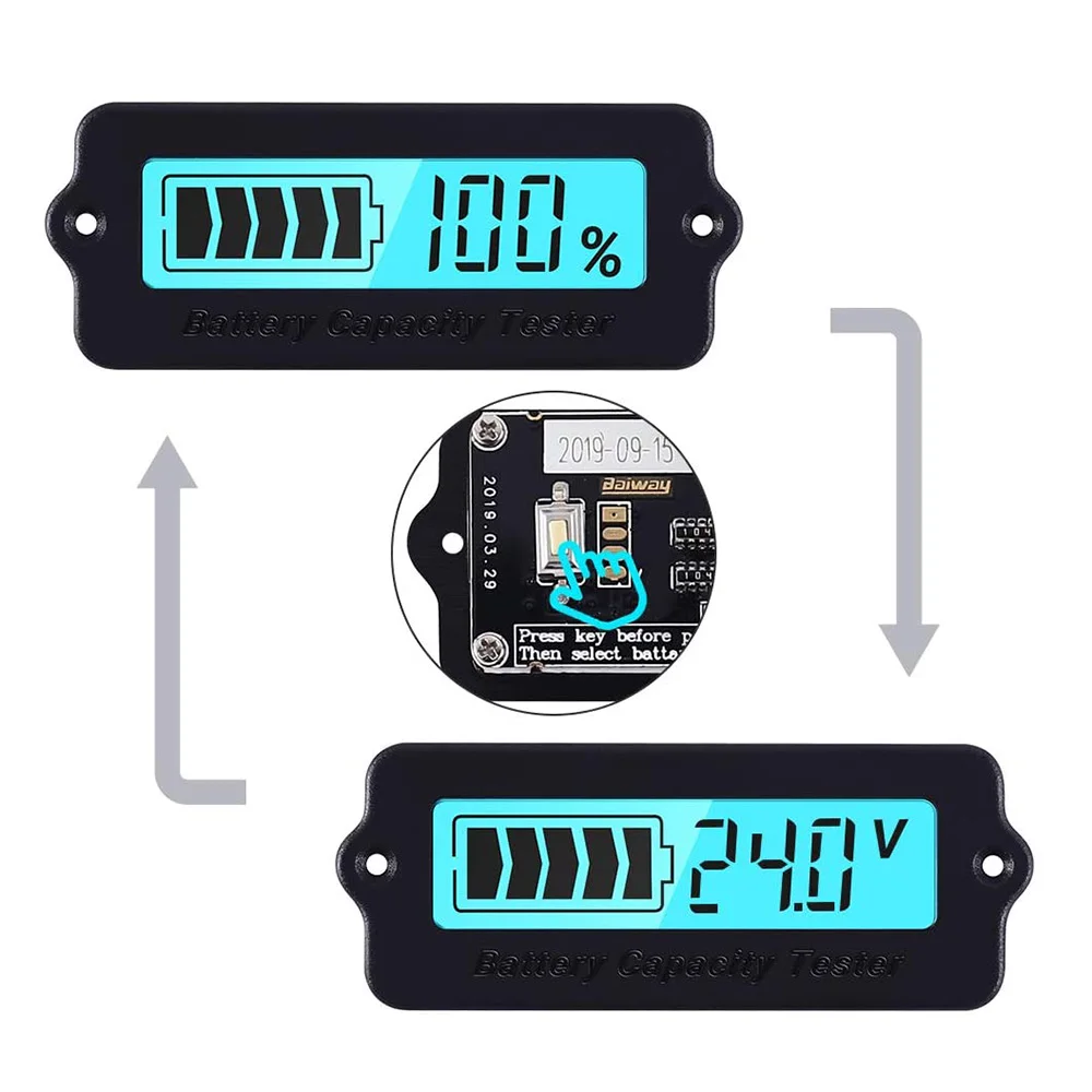 Blue Green 12V 24V 36V LY6W Lead Acid Battery Capacity Indicator LCD Percentage Display Lithium Battery Monitor Tester Voltmeter