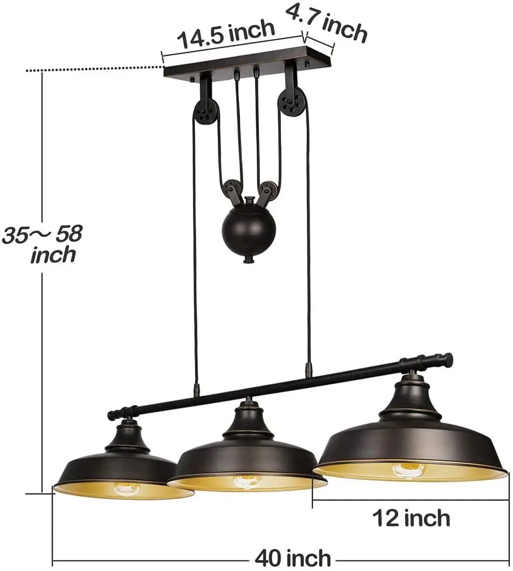 

Ganeed Industrial Vintage Pendant Light Rustic Hanging Lamp Metal Shades Adjustable Rope Light for Dining Living Room Home