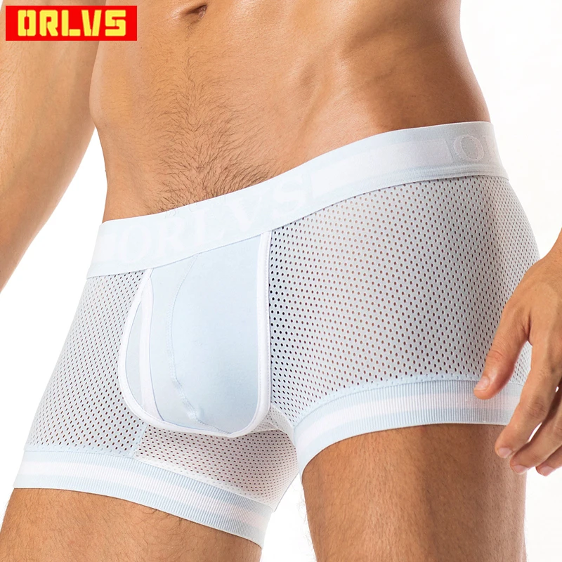 

ORLVS Penis Sexy Boxer Cuecas Cotton Pants Trunks Boxer Mesh Men Underwear U Pouch Sexy Underpants Shorts Gay Male Panties OR499