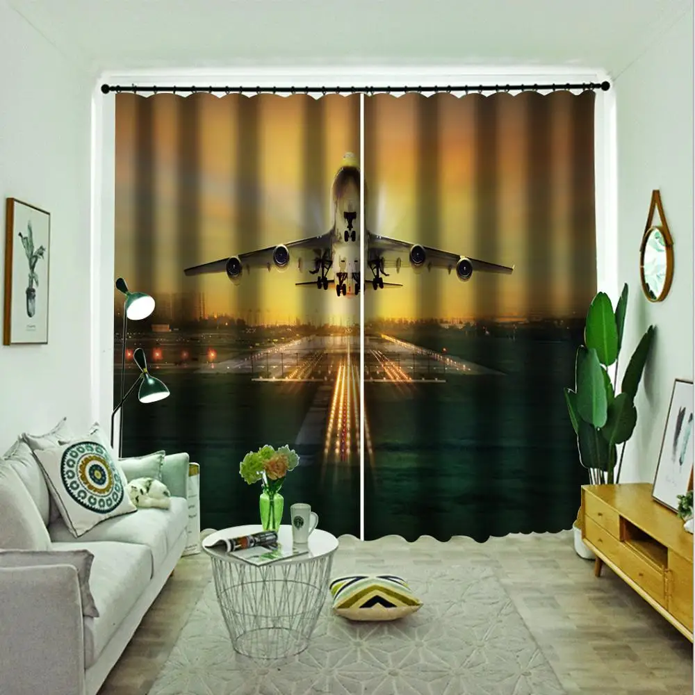 

New 3D Curtains Window Blackout Curtains For Living Room Bedroom Photo aircraft Window Curtains For Kitchen Hotel Home Cortinas