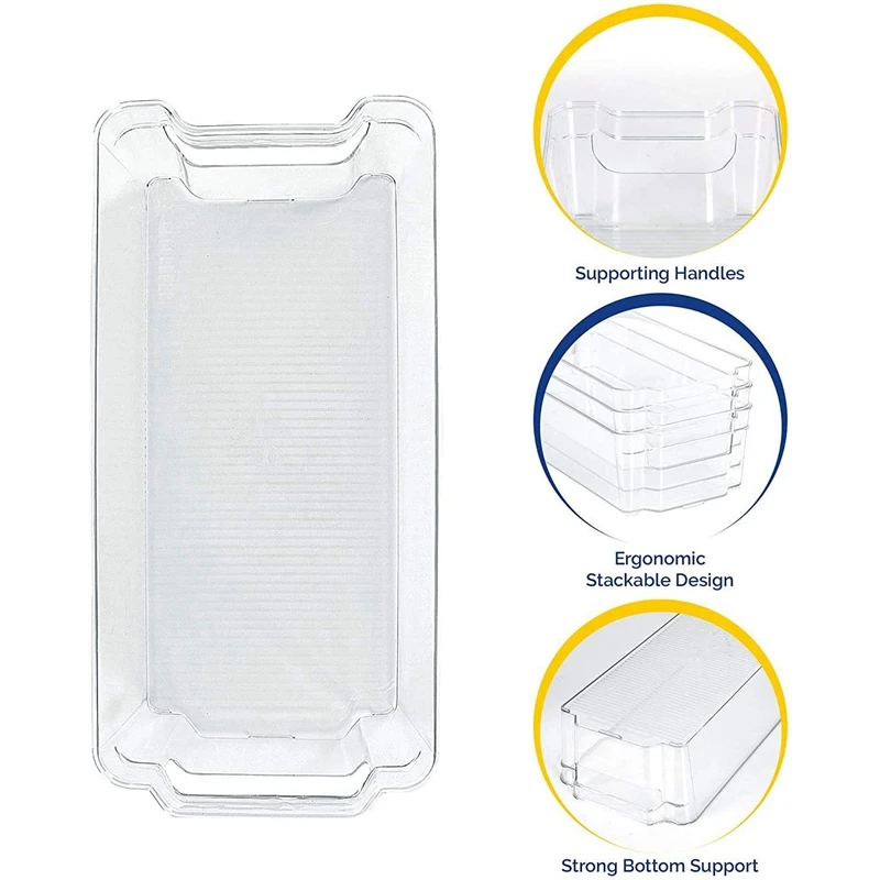 

Set of 4 Refrigerator Organizer Bins Stackable Fridge Organizers Clear Plastic Pantry Storage Rack Food Storage Bins